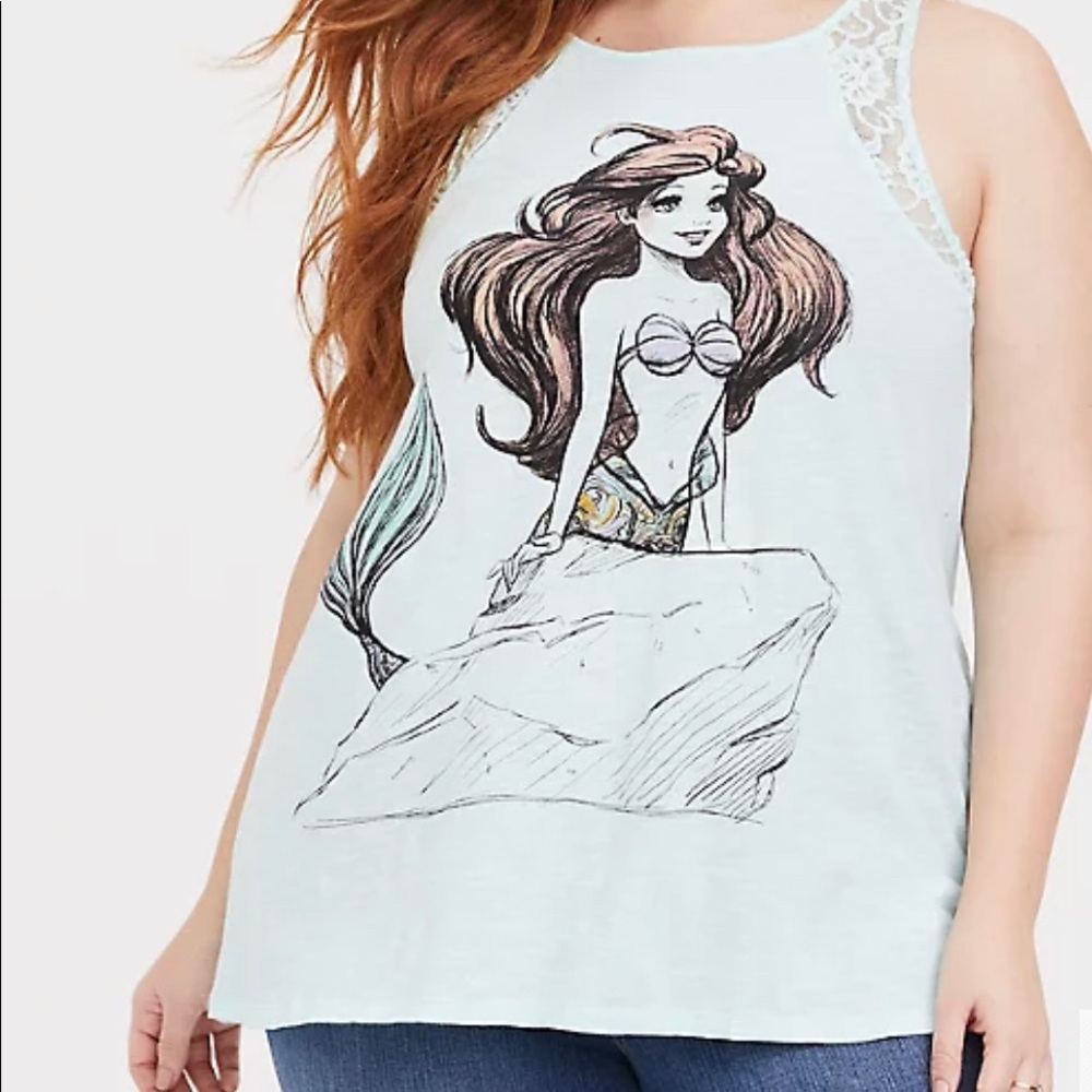TORRID HER UNIVERSE DISNEY THE LITTLE MERMAID ARIEL SUPER SOFT MINT GREEN TANK